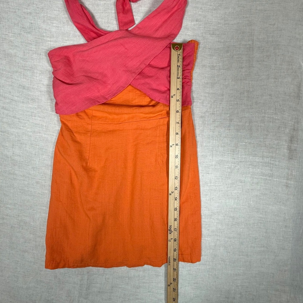 Petal & Pup Mini Dress Womens 4 Orange Pink Sundress Festival Halter Neck Mini - Picture 9 of 12